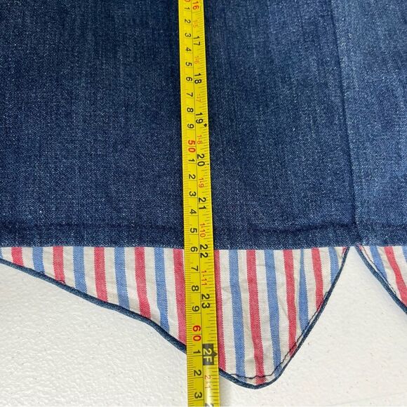 Vintage Handmade Blue Denim Western Two Button Vest Stripe Contrast Women Medium - Picture 11 of 12